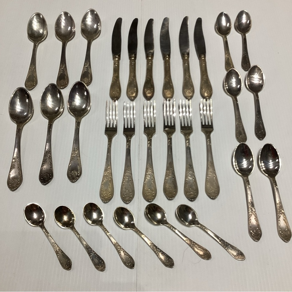 Vintage 70’s USSR Russian Melchior Silver Plated Flatware Full Set For 6 In Box